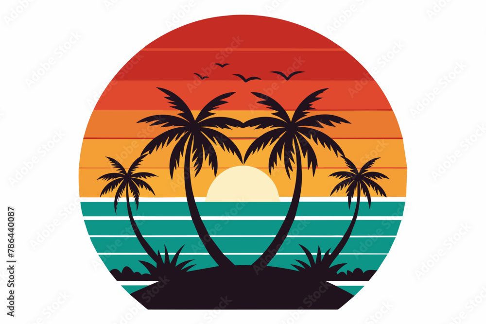 t-shirt-design-with-sunset--vintage vector illustration 