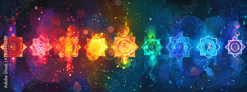 Chakra Symbols Spectrum on Cosmic Background
