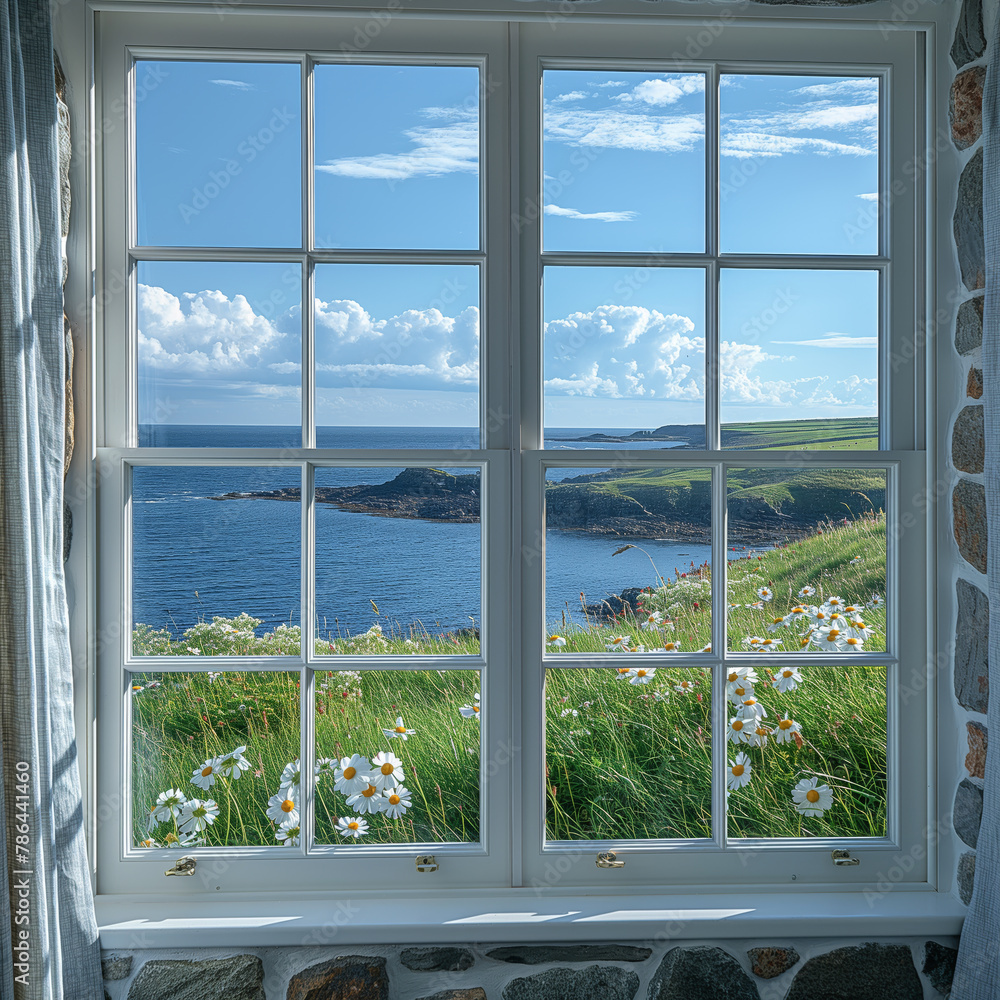 Offenes Fenster oder Tür mit Meerblick, St. John’s Head, Orkneys, Scotland Offenes Fenster oder Tür mit Meerblick, St. John’s Head, Orkneys, Scotland