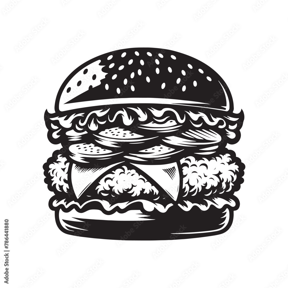 Crispy Burger Silhouette: Appetizing Fast Food Element for Creative Projects, Chicken Burger Illustration - Zinger Burger Vector
Crispy Burger Silhouette: Appetizing Fast Food Element for Creative Projects, Chicken Burger Illustration - Zinger Burger Vector