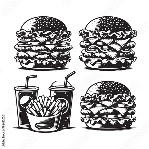 Appetizing Chicken Burger Silhouette: Tempting Fast Food Image for Your Designs, Chicken Burger Illustration - Zinger Burger Vector
