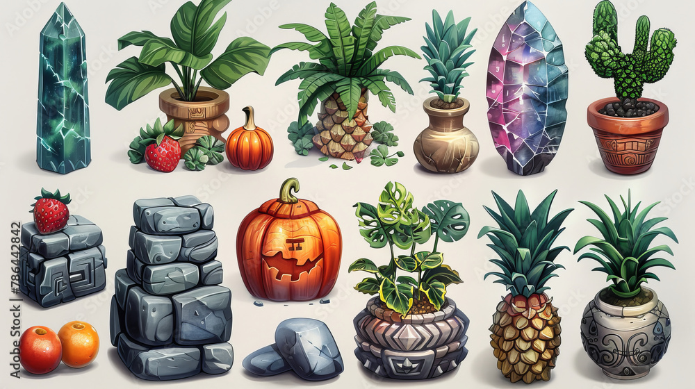A sheet of game assets done in the style of detailed character illustrations. Cartoon characters for games. Resources, characters. A sheet of game assets done in the style of detailed character illustrations. Cartoon characters for games. Resources, characters.
