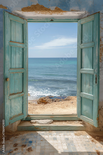 Offenes Fenster oder Tür mit Meerblick, Western Sahara