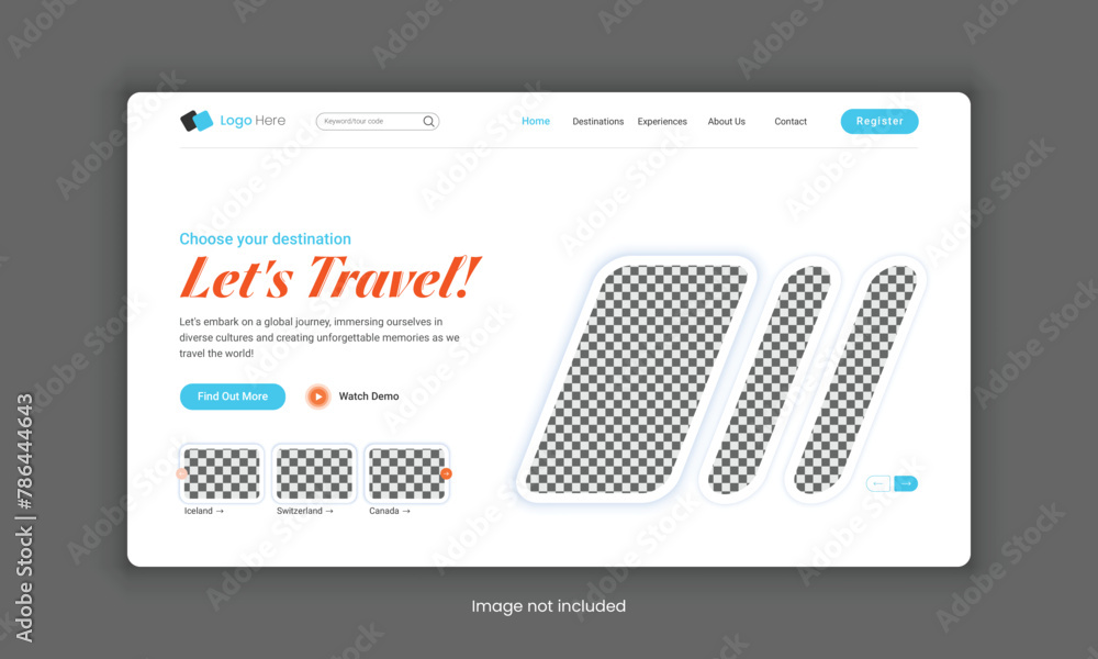 Travel agency landing page design for travel landing page template, Hero section for travel website, web page design for website and mobile website, travel homepage hero banner template. Travel agency landing page design for travel landing page template, Hero section for travel website, web page design for website and mobile website, travel homepage hero banner template.