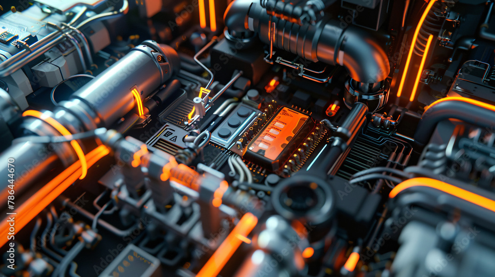 Abstract high-tech background, 3D rendering of technological circuits and chips Abstract high-tech background, 3D rendering of technological circuits and chips