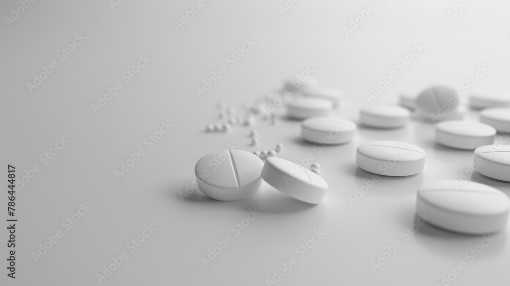 White background with a few pills White background with a few pills