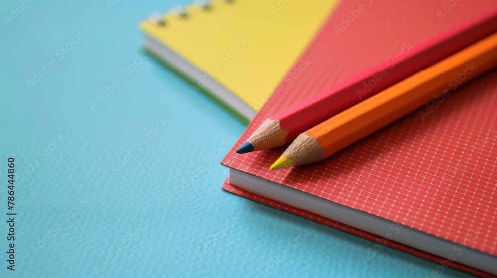 pencil notebooks on a colored background close-up pencil notebooks on a colored background close-up