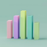 A 3D rendering of a bar graph with four bars in pastel colors.