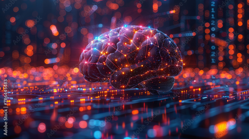 A digital brain made of circuits and data streams representing advanced ...