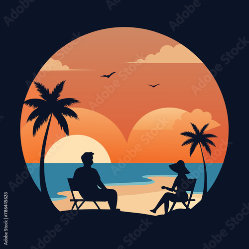 Vector T-Shirt Design  Loving Couple and Sunset Illustration