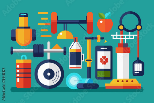 Vector icon set gym equipment
