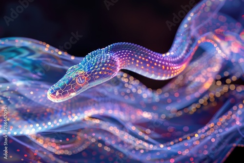Futuristic Iridescent Snake Gliding Gracefully Through a Vibrant Digital Space