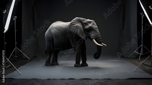 Majestic Gray Elephant Posing Powerfully in Minimalist Studio Setting