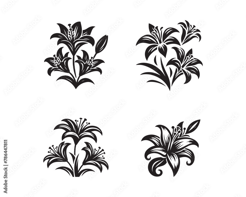 lily flowers silhouette vector icon graphic logo design