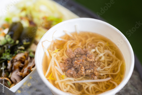 Minced pork noodles in take away bowl © leungchopan
