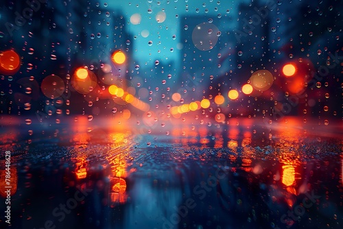 abstract pattern of night light and raindrop blur bokeh background on city street with different Beautiful colors glow in the dark  photo idea for creative design background concept with copy space