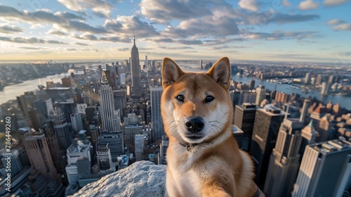 Urban Adventure with a Confident Shiba Inu: A Stance of National Geographic Award-winning Style photo