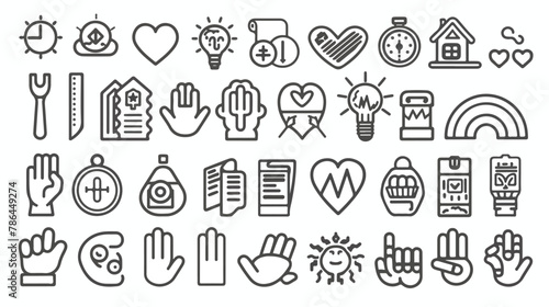 Support and care icons thin line art set. Black vector