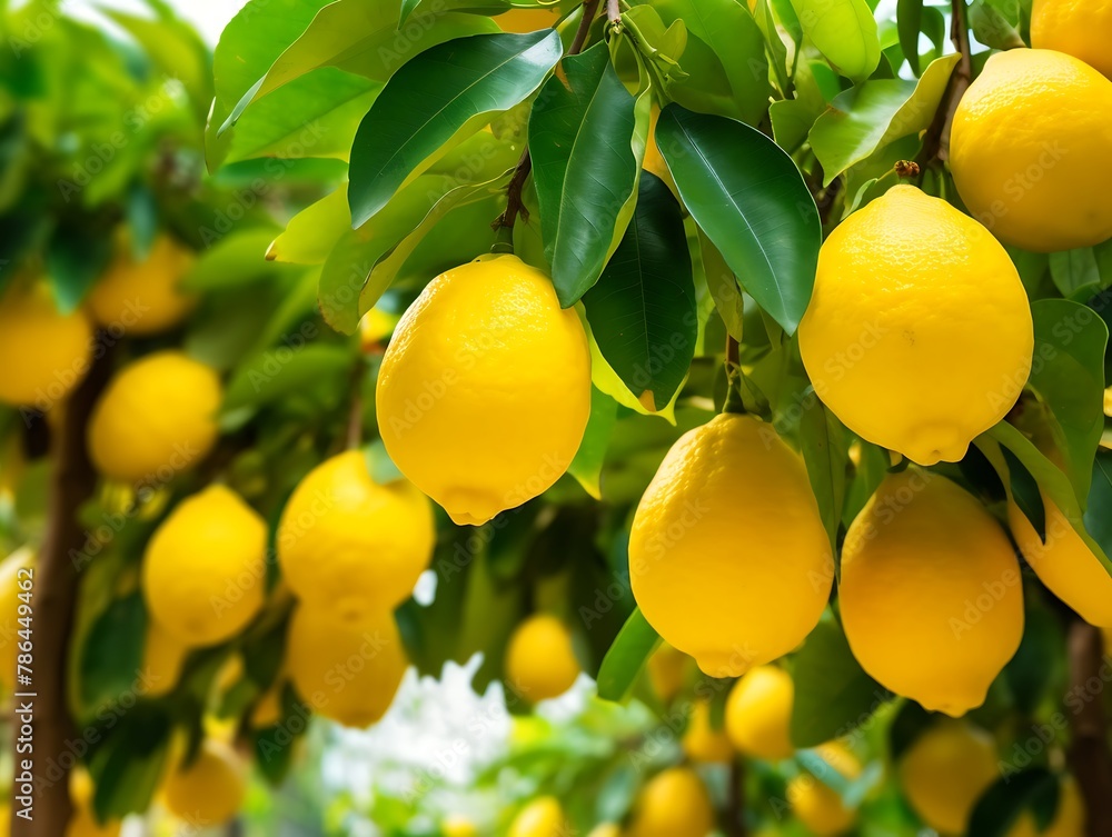 Lemon tree with ripe lemons in the garden