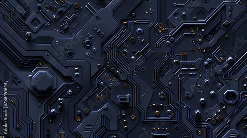 A close-up photo of a blue circuit board with gold detailing. photo