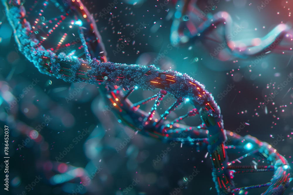 DNA replication processes, with futuristic elements suggesting the potential for revolutionary advancements in medical technology. DNA replication processes, with futuristic elements suggesting the potential for revolutionary advancements in medical technology.