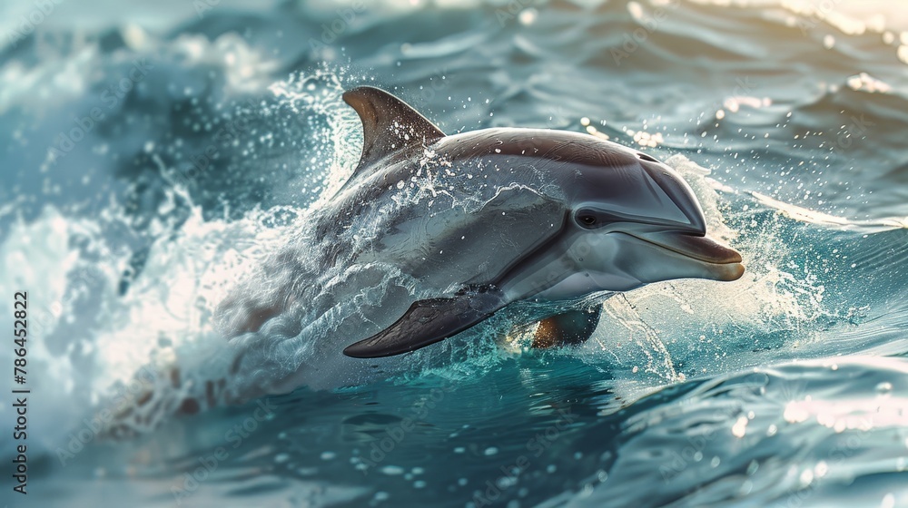 Fototapeta premium Illustrate the energy of a dolphin splashing in the ocean