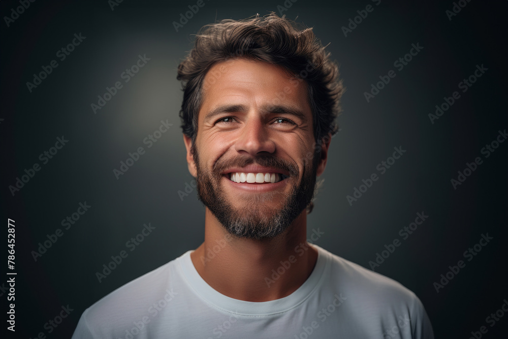 Obraz premium Glad bearded dark haired man in studio