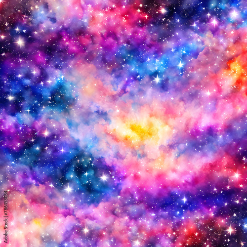 Watercolor cosmic background with stars and nebula. illustration.