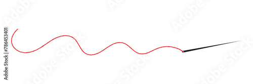 Sewing needle with a long red thread. Vector needle and red thread icon on a white background. Vector illustration. EPS 10 photo