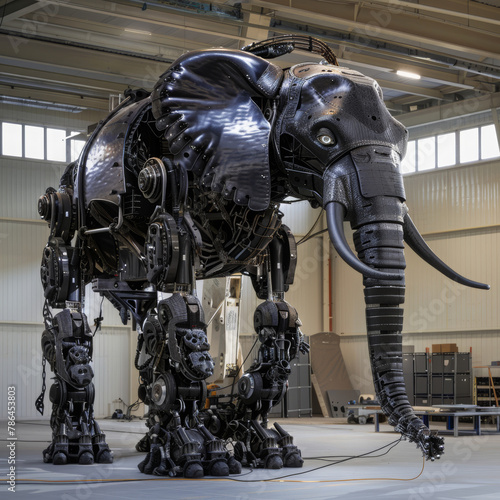 A robotic elephant, massive and lifelike, constructed from intricate machinery, moves with majestic grace, its sensors replicating pachyderm behaviors convincingly 3D (Generative Ai)
