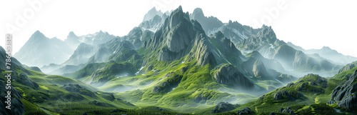 Snow mountain with green cover on transparent background, PNG photo