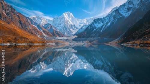 Beauty of a calm lake located among high mountains