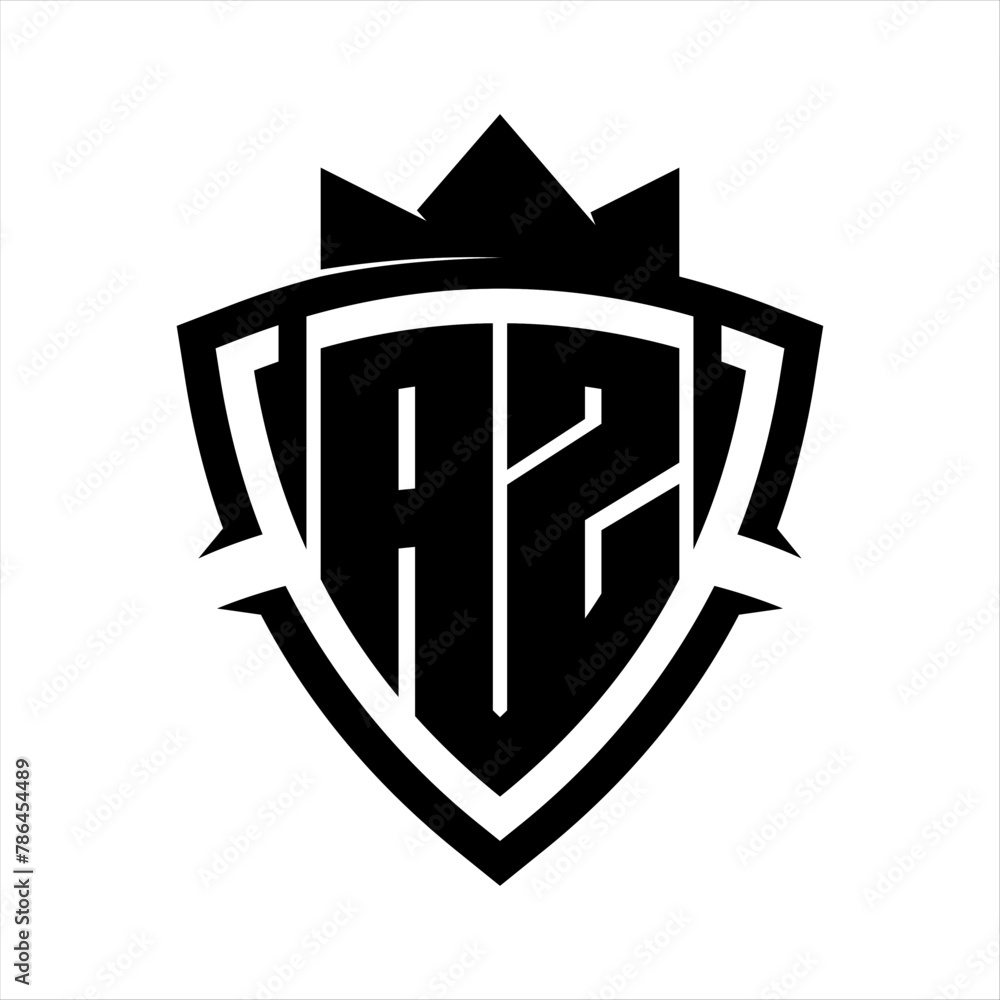 AZ Letter bold monogram triangle curve shield shape with crown black ...