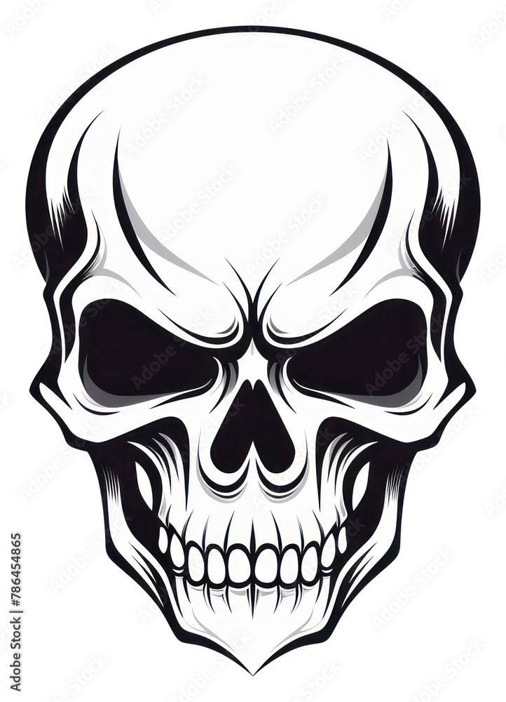 PNG Skull illustrated stencil drawing.