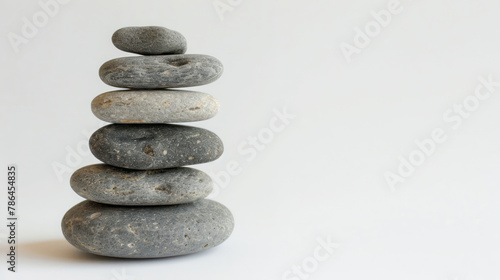 The image of balanced stones stacked on top of each other  symbolizing balance and harmony. White background. 