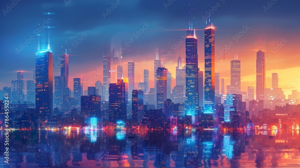 Illustrate the future of downtown with an image depicting advanced architecture Illustrate the future of downtown with an image depicting advanced architecture