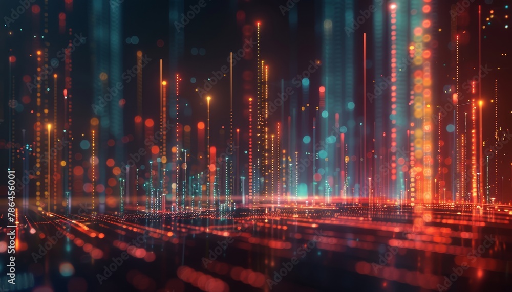 A colorful, abstract cityscape with many bright lights and lines by AI generated image
