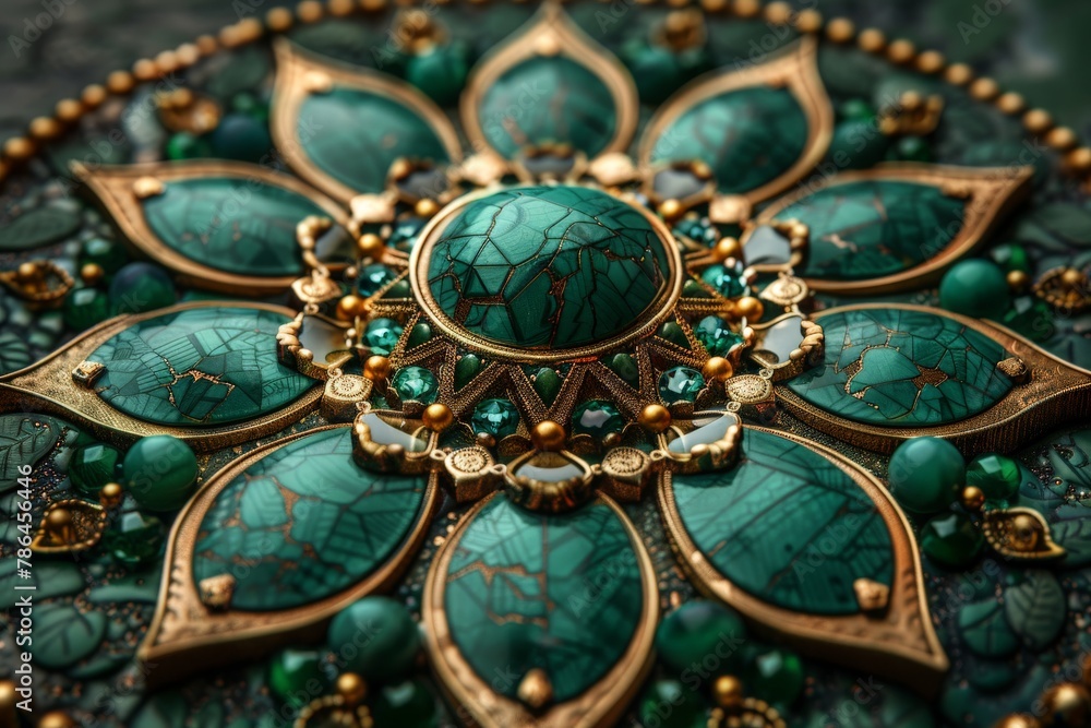 Close up of green and gold plate Close up of green and gold plate