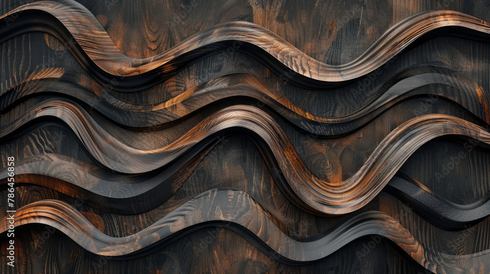 Wood wallpaper with undulating texture, dark brown and black colors, organic shapes and curves, hyper-realistic details Wood wallpaper with undulating texture, dark brown and black colors, organic shapes and curves, hyper-realistic details