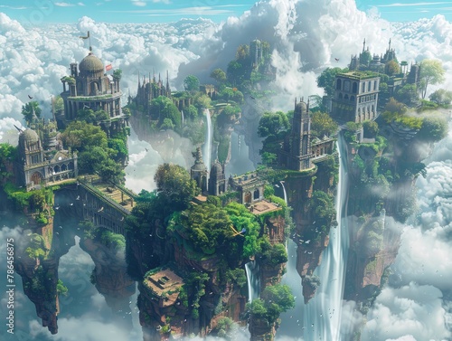 A surreal dreamscape where gravity seems to have no effect, with floating islands, cascading waterfalls, and fantastical creatures ethereal wonderland The whimsical beauty of the dreamscape photo