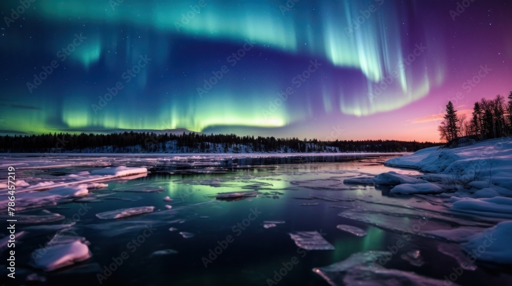 A Frozen Lake Illuminated by the Majestic Northern Lights: An Astrophotography Masterpiece