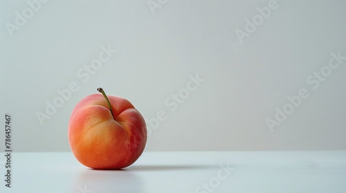 Fresh peach against plain white backdrop photo