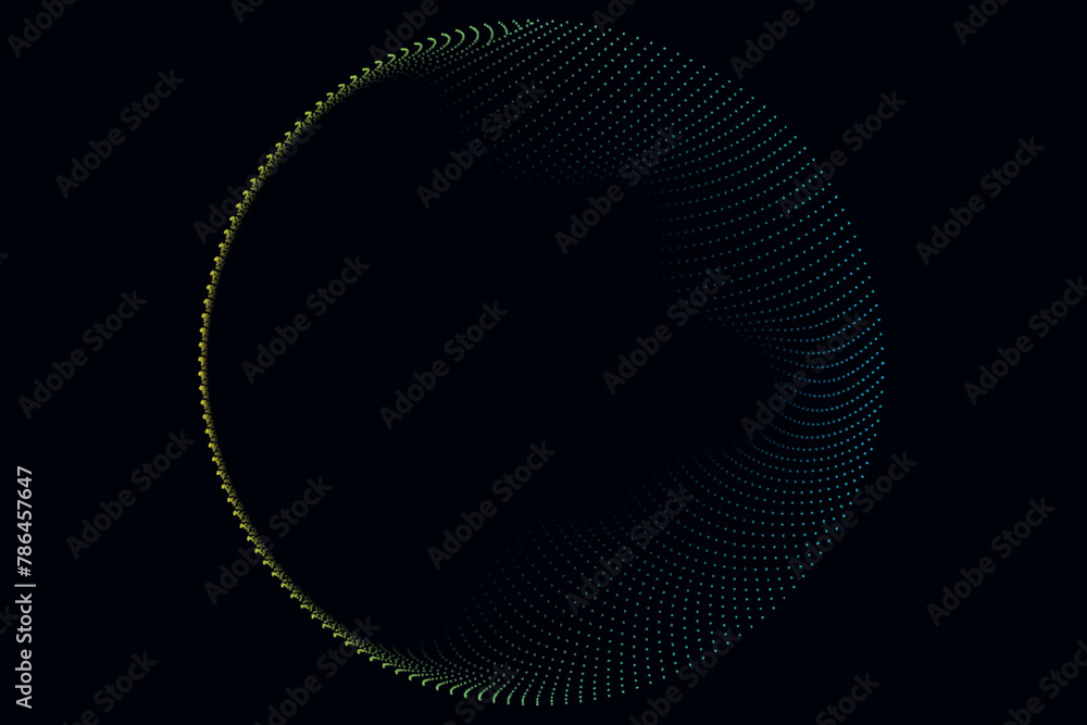 Flowing dots particles wave pattern blue green gradient light isolated on black background. Vector in concept of technology, science, music, modern.