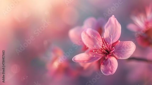 Isolated pink blossom with blurred background