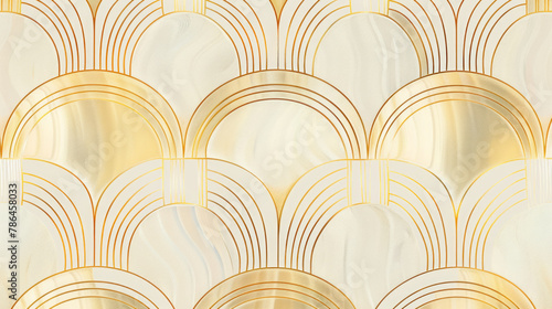 Wallpaper. Background. Beige and white pattern with lines of different thicknesses, inspired by Art Deco style, with thin gold foil on paper