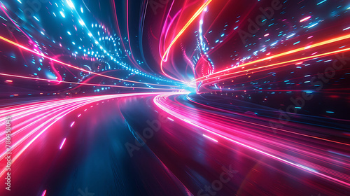 Light trails of moving cars on a highway, science and technology, copy space