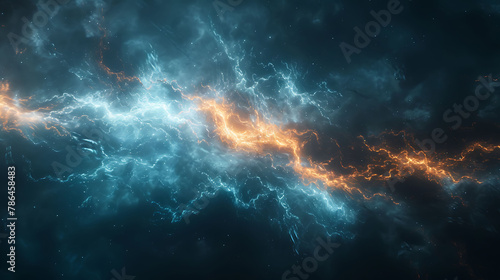 Long exposure of a thunderstorm, science and technology, copy space