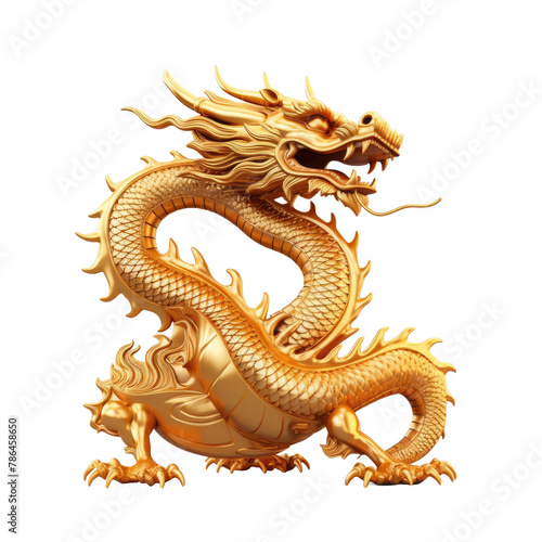 Golden dragon statue  Chinese lucky animal symbol  on a transparent background 
