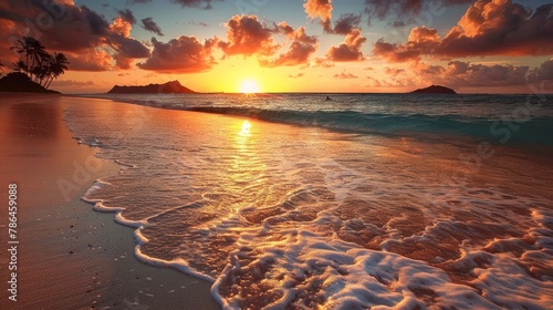 A gorgeous tropical sunrise over Lanikai Beach in Kailua, Oahu, Hawaii photo