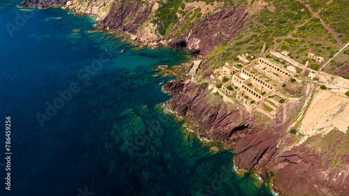 Tableau sur toile Aerial view of the remains of the washery of the Nebida mine, located in southern Sardinia, Italy